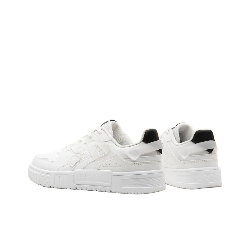QIAODAN Anti Slip Wear Resistant Low Top Skateboard Shoes Women's White Black-1