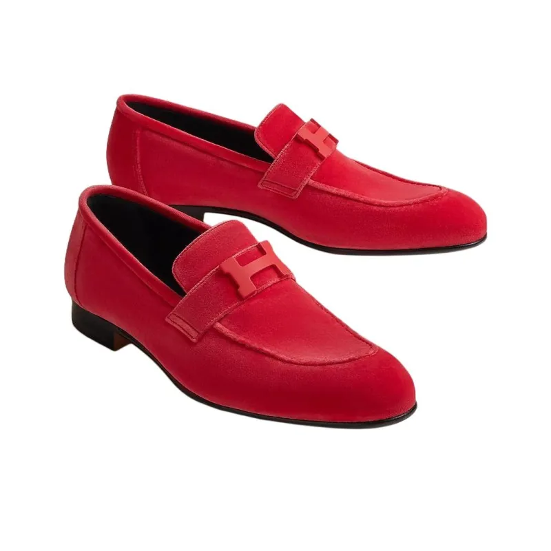 HERMES Paris Loafers Women's Red-2