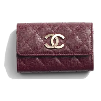 CHANEL Shiny Grain Embossed Caviar Calfskin Card Holder Women's Burgundy