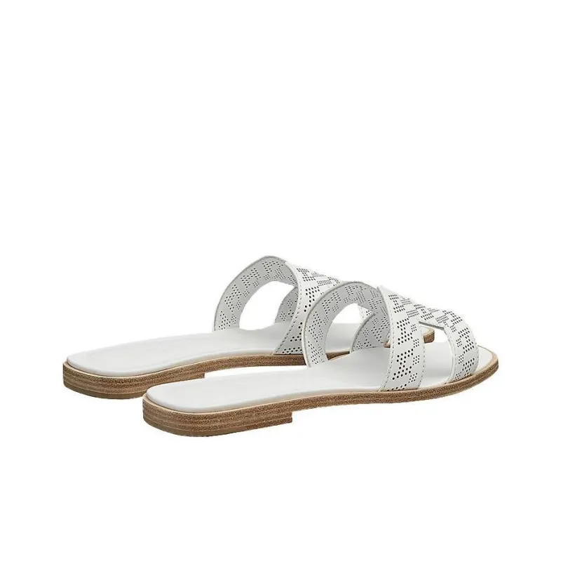 HERMES Oran Cut Out Odor Resistant Slide Slippers Women's White-4