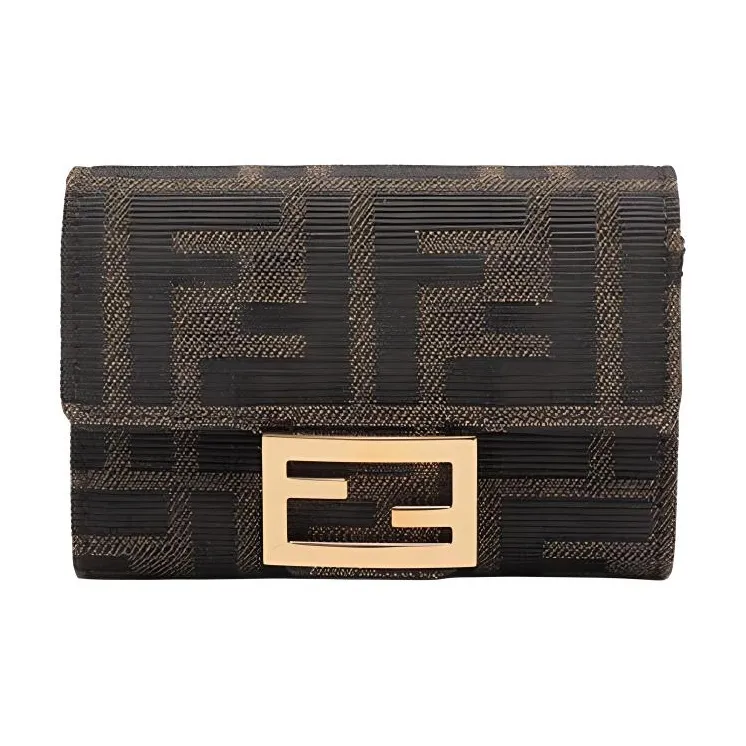 FENDI Fabric Card Holder, Coin Purse Women's Brown-0