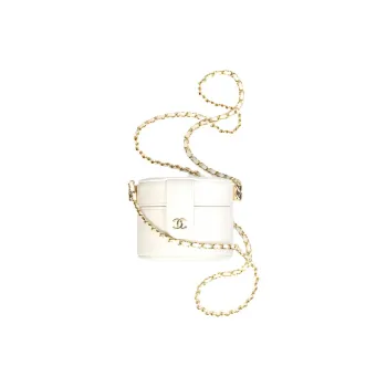 CHANEL 21B Fall Grain Embossed Lambskin Cylinder Bag, Makeup Bag, Handbag, Shoulder Bag, Crossbody Bag Women's White