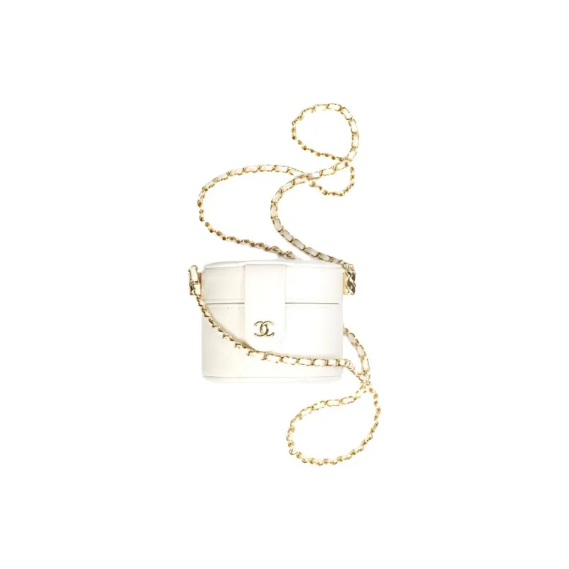 CHANEL 21B Fall Grain Embossed Lambskin Cylinder Bag, Makeup Bag, Handbag, Shoulder Bag, Crossbody Bag Women's White-0