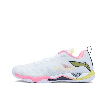 LiNing Anti Slip Wear Resistant Breathable Lightweight Rebound Low Top Badminton Shoes Unisex White Pink