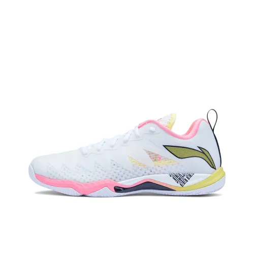LiNing Anti Slip Wear Resistant Breathable Lightweight Rebound Low Top Badminton Shoes Unisex White Pink