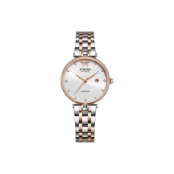 POSCER Romantic Lover's Knot Small Round Watch Mechanical Movement Watch Women's Watch Silver Dial