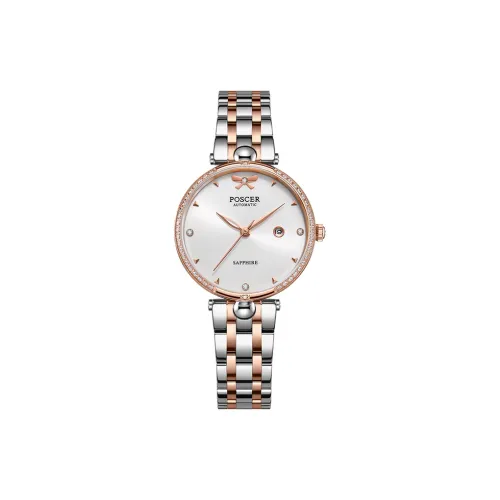 POSCER Romantic Lover's Knot Small Round Watch Mechanical Movement Watch Women's Watch Silver Dial