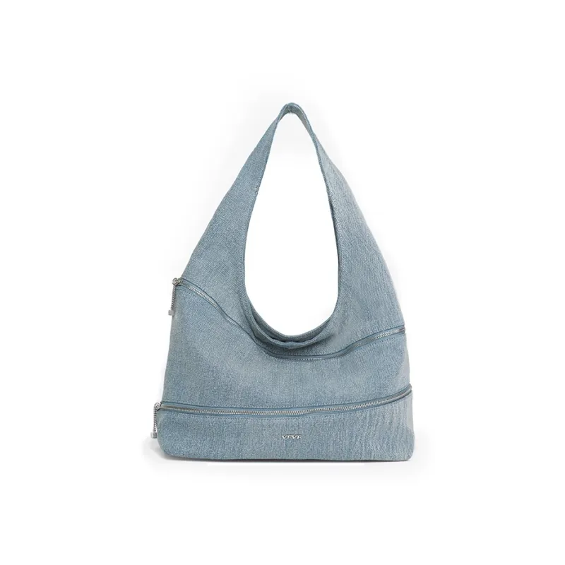 VFVF BAG OFFICAL PU Panel Denim Handbag, Shoulder Bag Tubas Women's Black/White-7