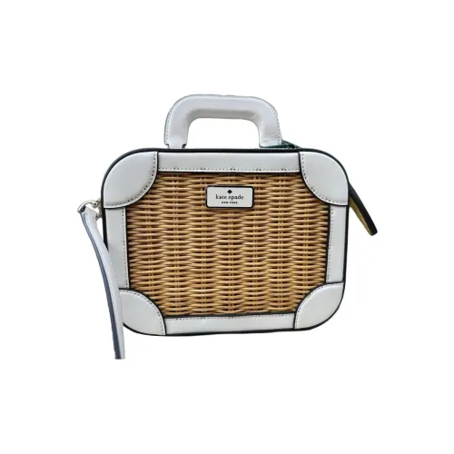 Kate Spade Wicker With Leather Handbag Shoulder Bag Crossbody Bag Small Size Women's Brown & White