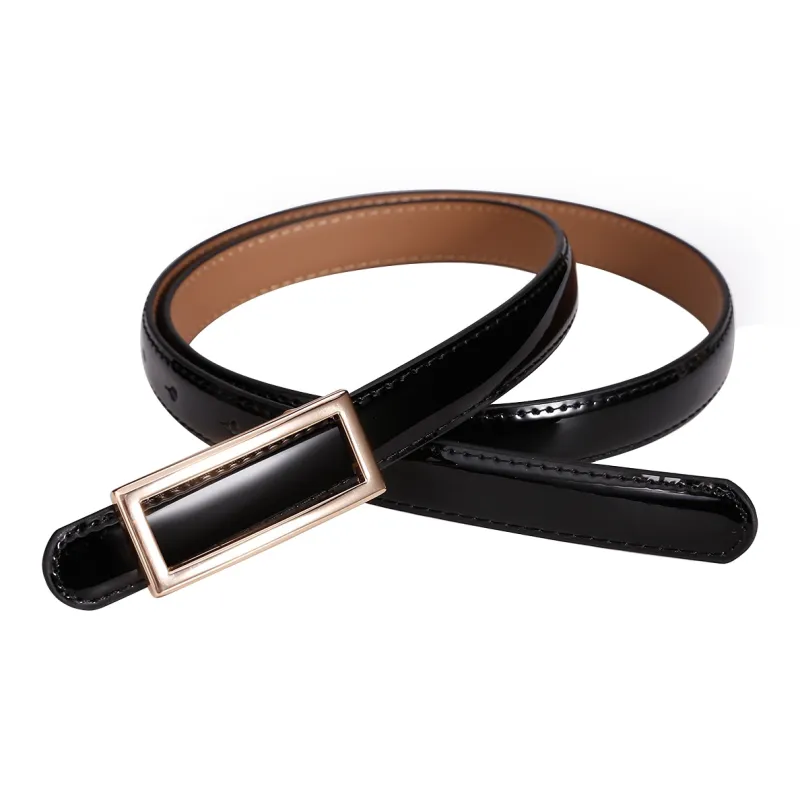 Jaylen Oos Patent Leather Fashion Smooth Buckle Cow Leather Thin Belt Women's 1.9cm-2