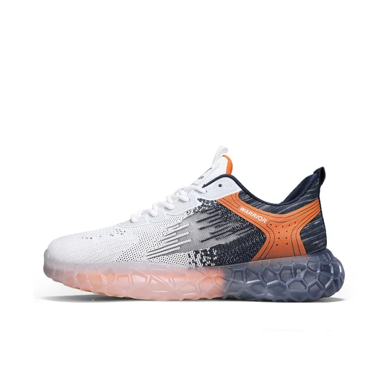 Warrior Cushioned Wear Resistant Slip Resistant Low Top Casual Running Shoes Men's White Dark Blue-0
