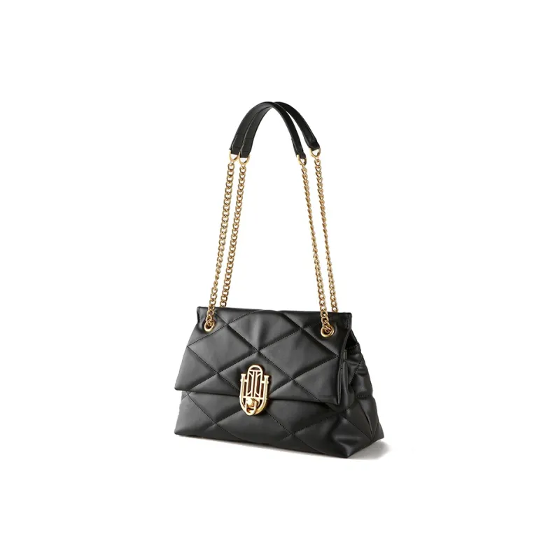 Clannad Cow Leather Shoulder Bag Large Size Women's Black-4