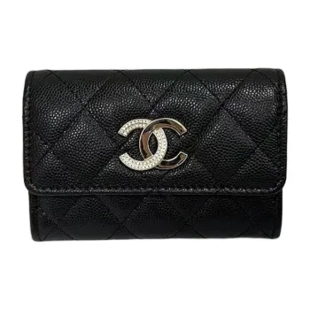 CHANEL Leather Wallet Women's Black