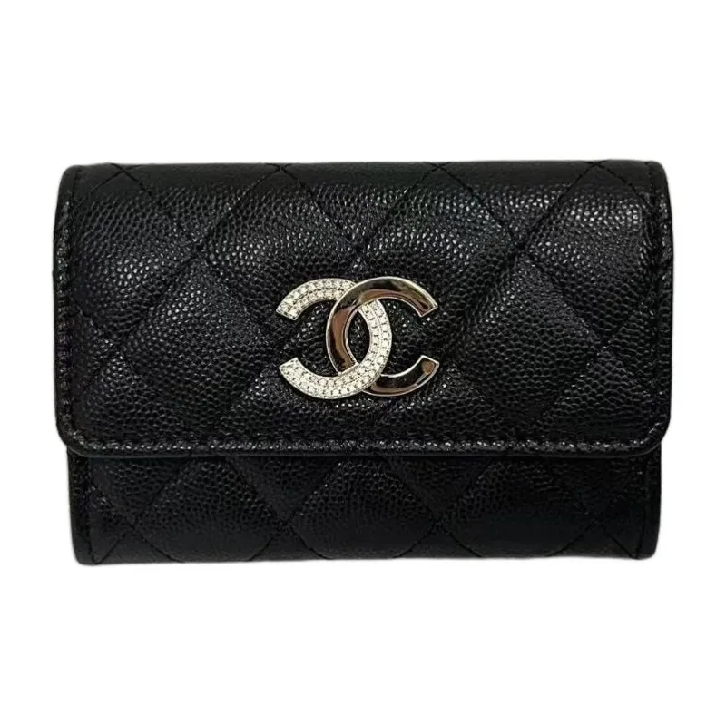 CHANEL Leather Wallet Women's Black-0