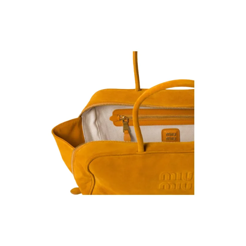 MIU MIU Beau Suede Leather Bowling Bag, Shoulder Bag, Handbag Women's Yellow-4