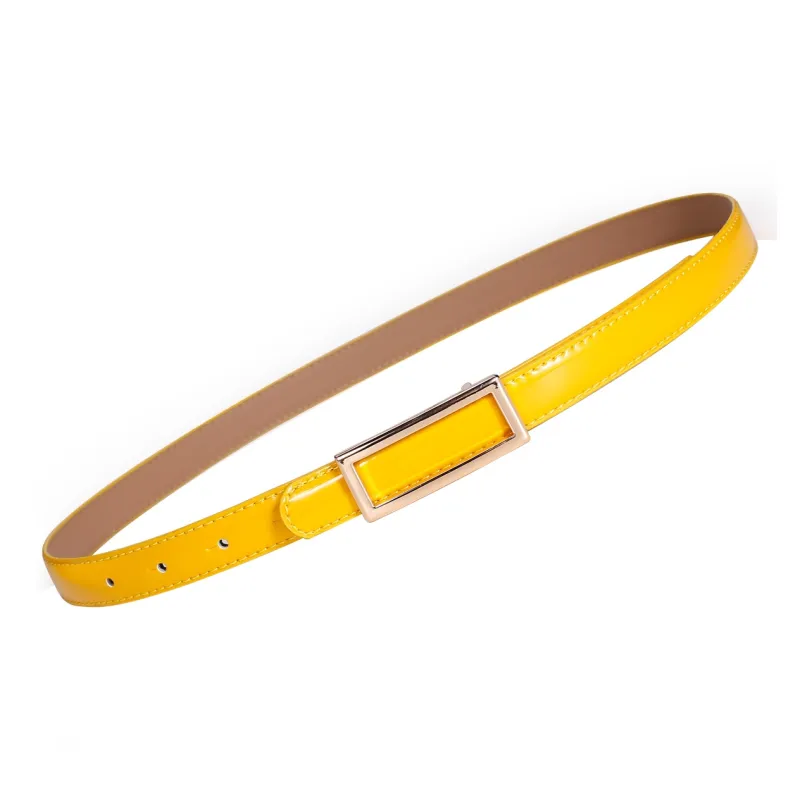 Jaylen Oos Patent Leather Fashion Smooth Buckle Cow Leather Thin Belt Women's 1.9cm-19
