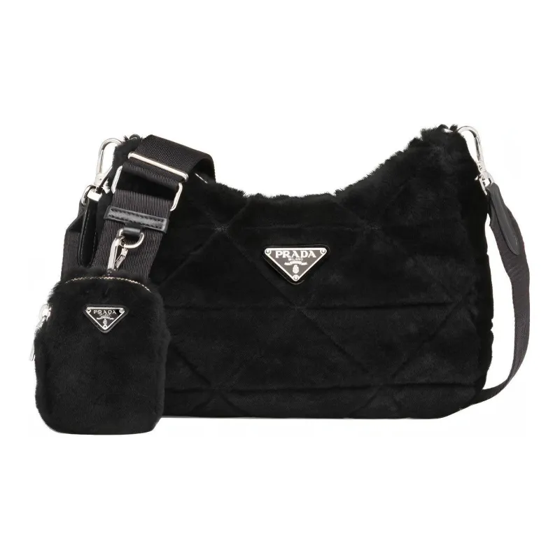 PRADA Sheepskin Crossbody Bag Shoulder Bag Women's Black-0