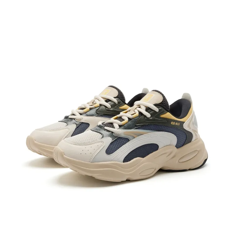 QIAODAN Anti-Slip And Wear-Resistant Breathable Low-Top Casual Shoes Men's Beige Blue-2