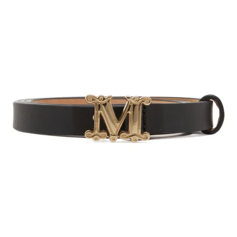MaxMara Mgraziata 15 Logo Mark Cow Leather Leather Belts Women's Black-0