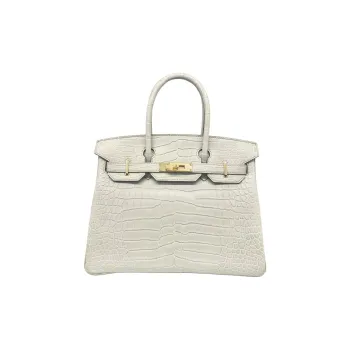 HERMES Birkin Crocodile Leather Birkin Bag Handbags Women's 8L Beton Glacier White