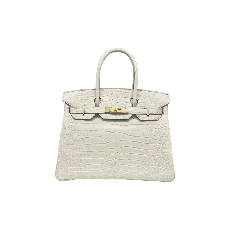 HERMES Birkin Crocodile Leather Birkin Bag Handbags Women's 8L Beton Glacier White-0