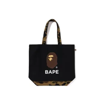 A BATHING APE Cotton Tote Shoulder Bag Regular Unisex Black/Ecru
