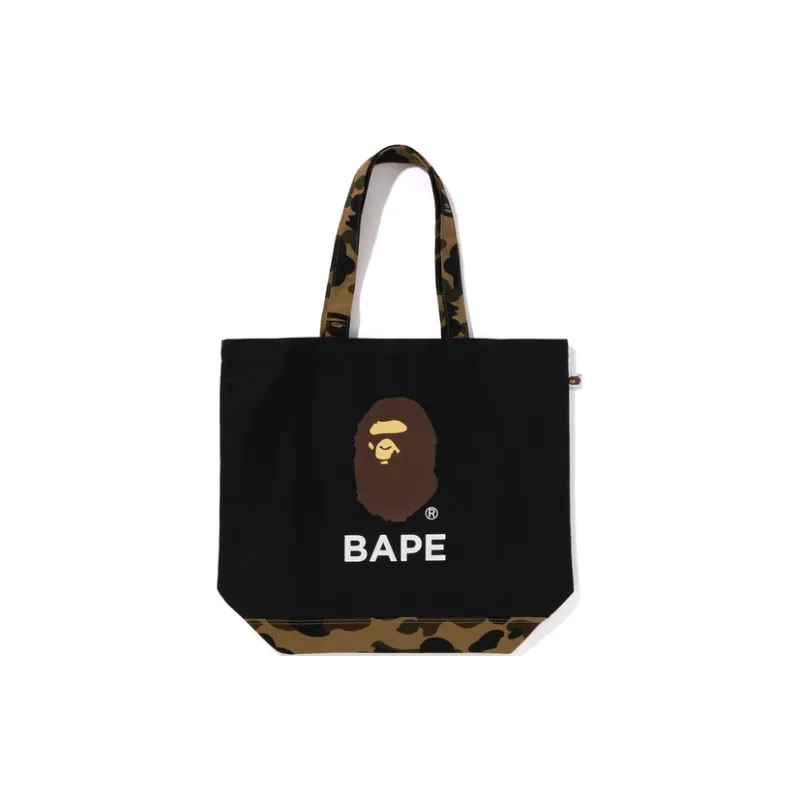 A BATHING APE Cotton Tote Shoulder Bag Regular Unisex Black/Ecru-0