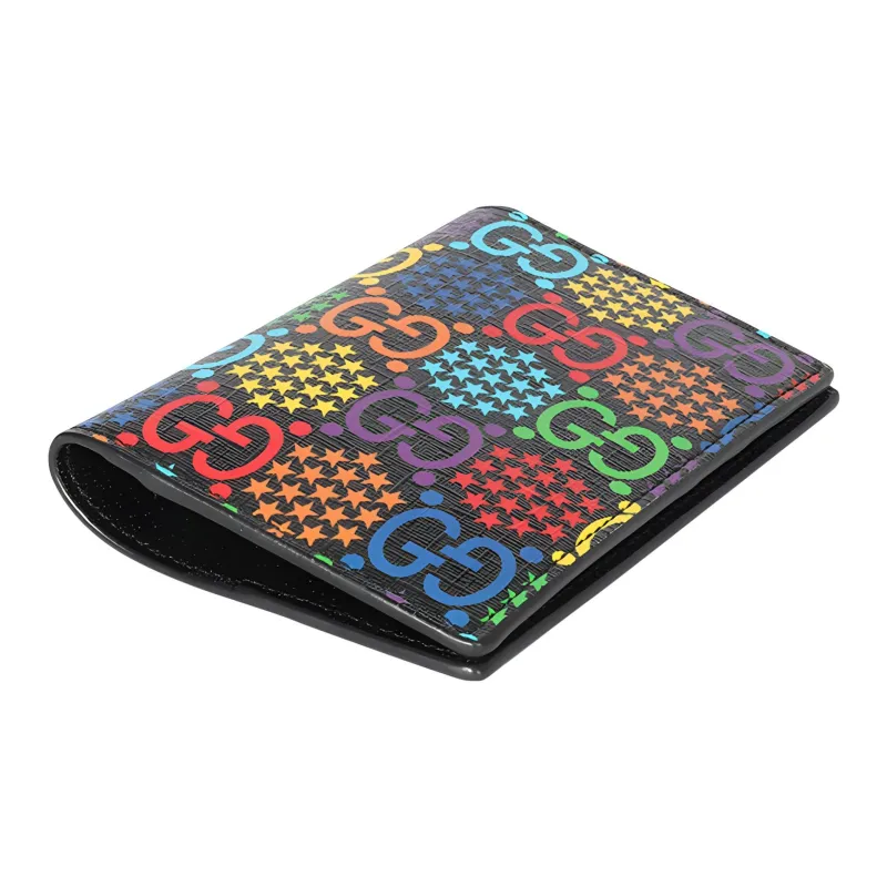 GUCCI Canvas With Leather Passport Holder Card Clip Wallet Men's Multicolor-3