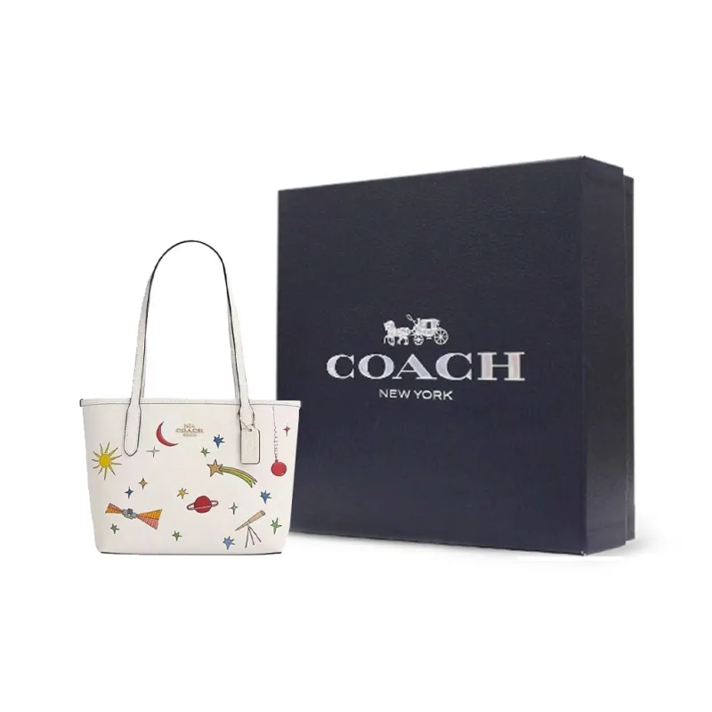 COACH City Leather Tote Bag Shopping Bag Handbag Shoulder Bag Women's Chalk Multicolor-6