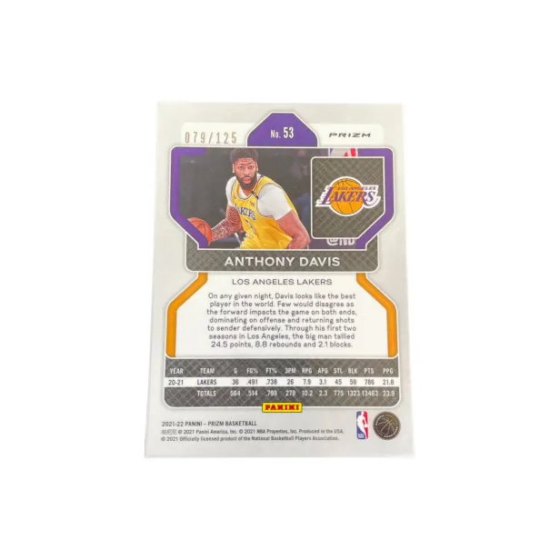 PANINI 2021 22 Prizm Lakers, Anthony Davis, Blue Crush Ice Refractor, Star Card, Card Product Access Sports Cards 1 Pc-1