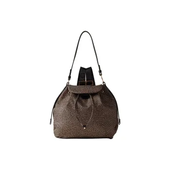 BORBONESE OP Print Recycled Fabric Backpack Medium Size Women's Natural & Black