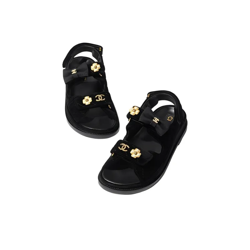 CHANEL Quilted Sandal Black Velvet Women's-3