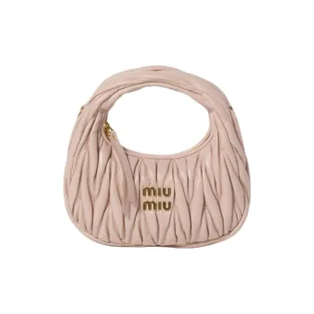 MIU MIU Wander Series Nappa Leather Hobo Bag Shoulder Bag Crossbody Handbag Mini Women's Light Pink
