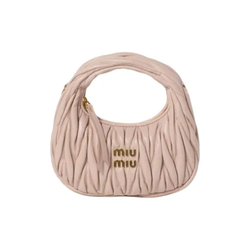 MIU MIU Wander Series Nappa Leather Hobo Bag Shoulder Bag Crossbody Handbag Mini Women's Light Pink