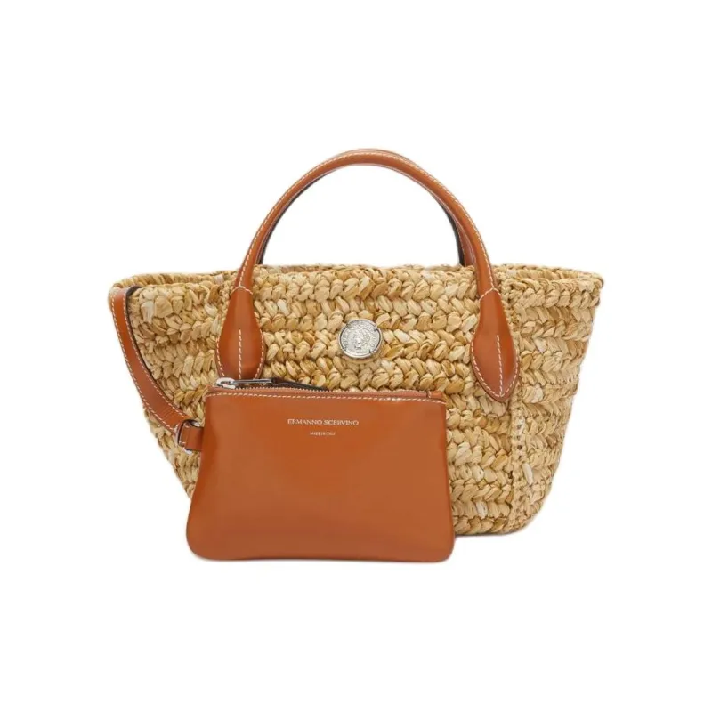 ERMANNO SCERVINO Raffia Tote Bag, Shopping Bag, Handbag Mini Women's Brown-1