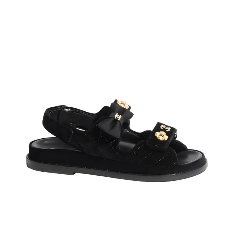 CHANEL Quilted Sandal Black Velvet Women's-1