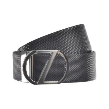 Zegna Badge Detail Label, Smooth Buckle Leather Belts Men's Black