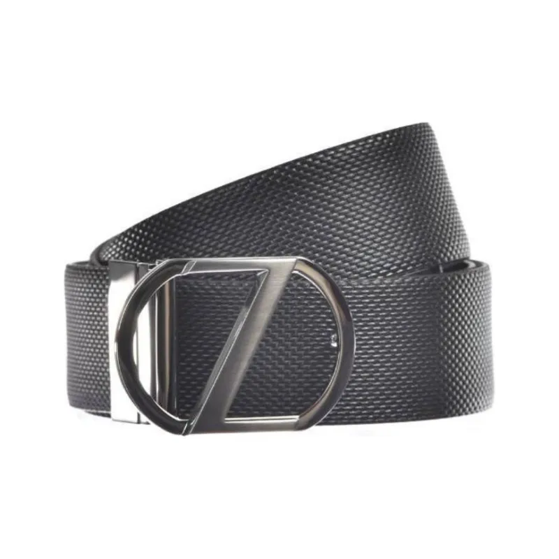 Zegna Badge Detail Label, Smooth Buckle Leather Belts Men's Black-0