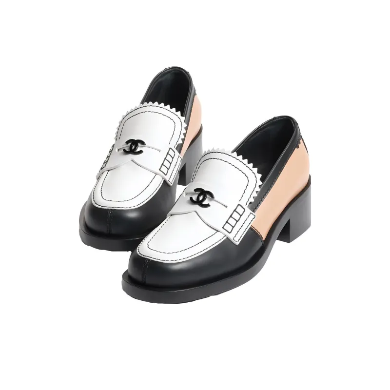 CHANEL Loafers 4.5cm Women's Black White-2