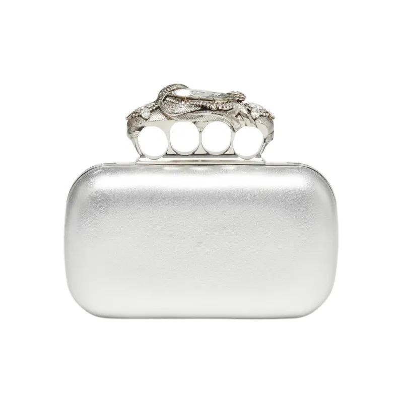 Alexander McQueen Lambskin One Shoulder Crossbody Clutches Women's Silver-2