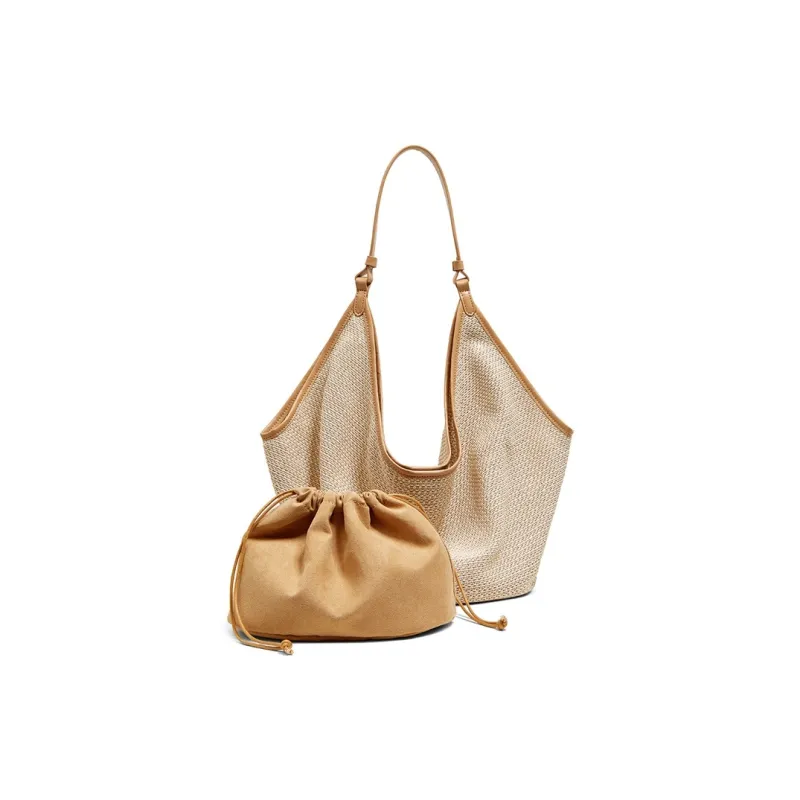 Teenmix PE Bonded Microfiber Synthetic Leather Tote Handbag, Shoulder Bag, Combo Bag Tubas Women's Brown/Black/Apricot-12