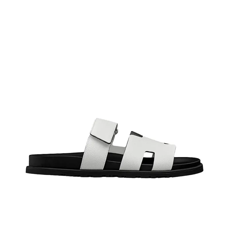 HERMES Chypre Slide Slippers Men's Black White-1