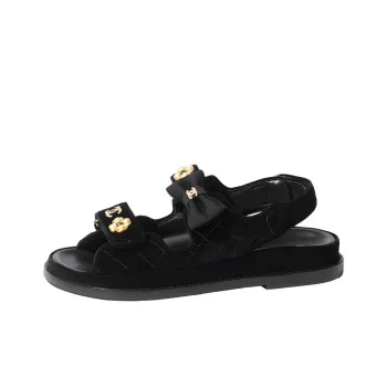 CHANEL Quilted Sandal Black Velvet Women's
