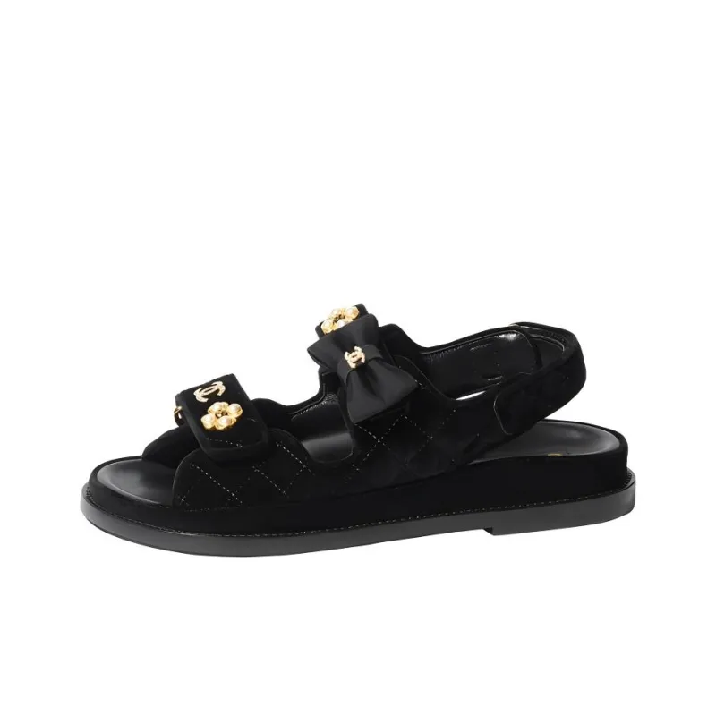 CHANEL Quilted Sandal Black Velvet Women's-0