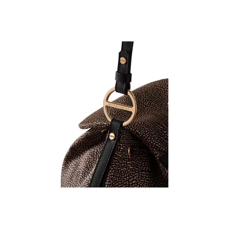 BORBONESE OP Print Recycled Fabric Backpack Medium Size Women's Natural & Black-3
