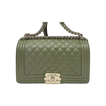 CHANEL Grain Caviar Cow Leather Flap Bag, Shoulder Bag, Crossbody Bag Women's Green
