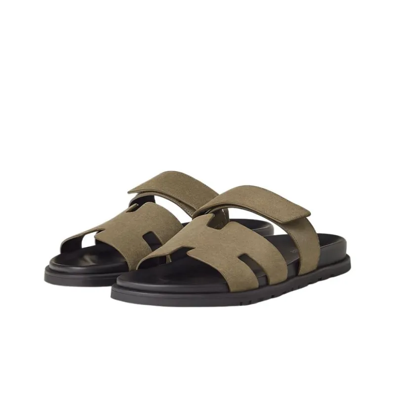 HERMES Chypre Odor Resistant Slide Slippers Men's Light Brown-2