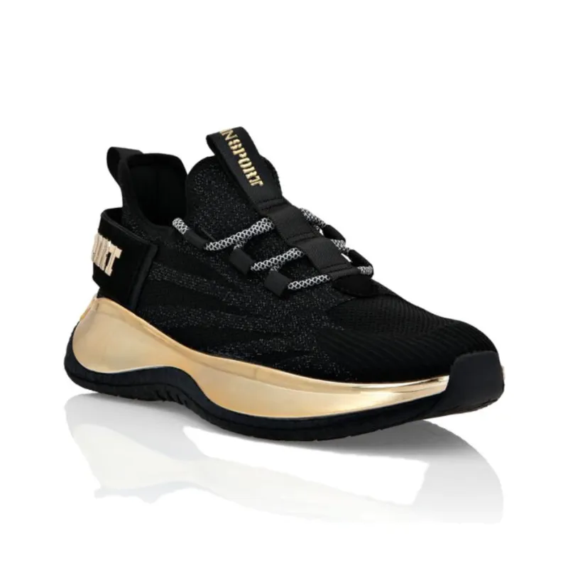 PLEIN SPORT Slip Resistant Low Top Casual Shoes Unisex Black/Light Gold-2