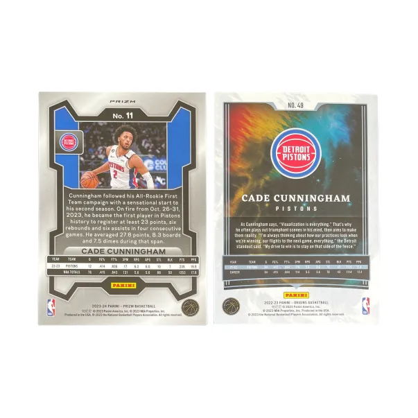 PANINI 2023 24 PRIZM Pistons Cade Cunningham CC Green Fold+2023 Origins 34/99 Autographed Card Pass Sports Cards 2 Pcs-1