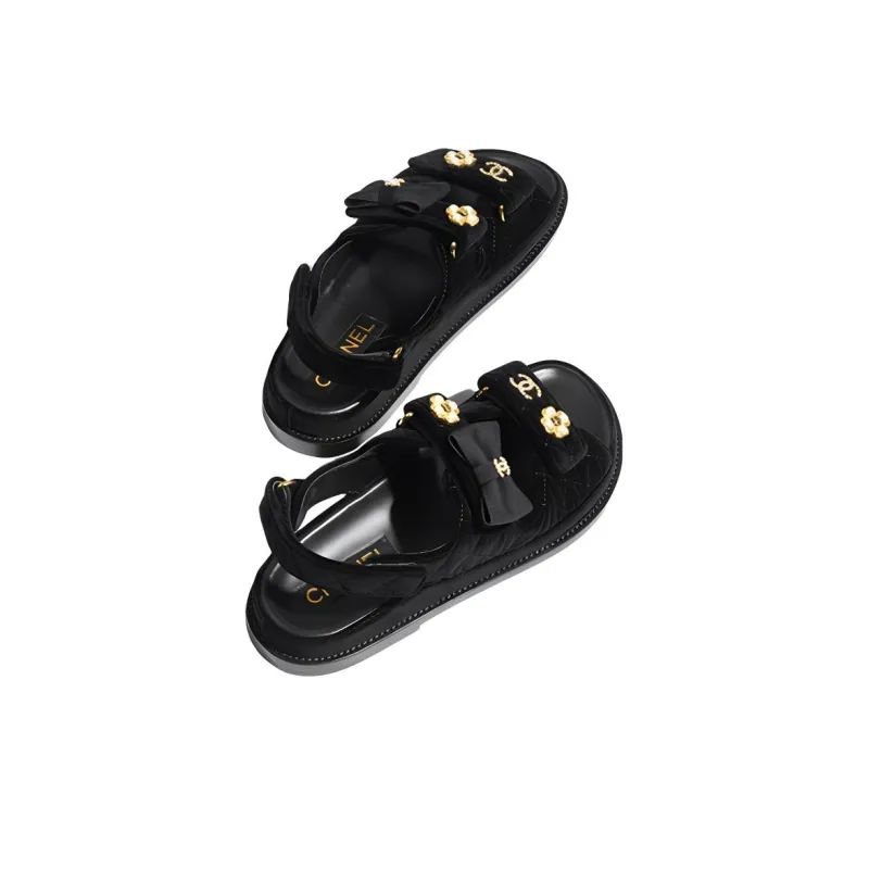 CHANEL Quilted Sandal Black Velvet Women's-4